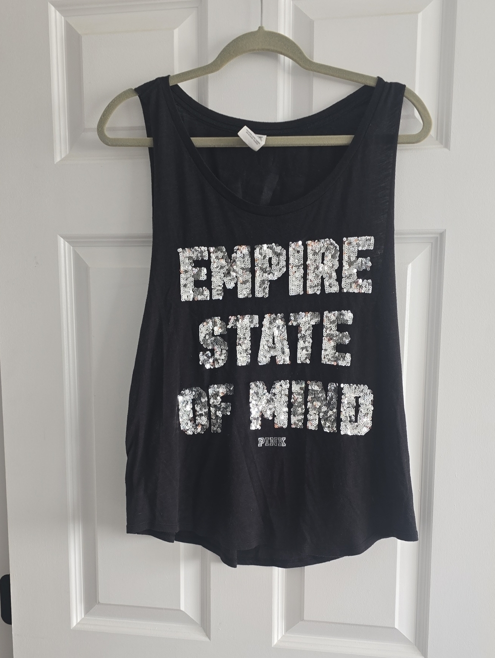 PINK Victoria's Secret Black Tank with Silver Sequin 'Empire State of Mind'